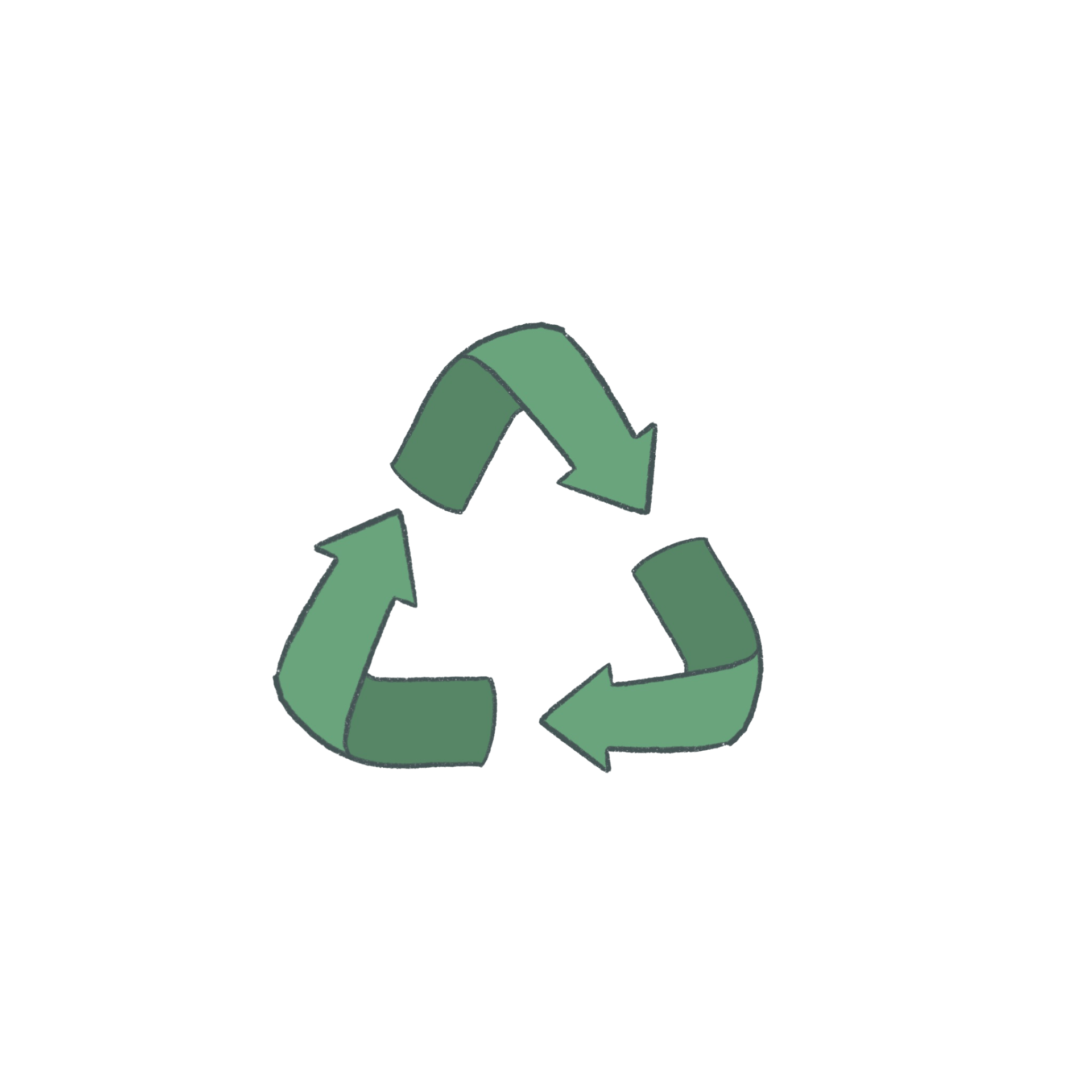 Image of a recycling logo, three green arrows in the shape of a triangle