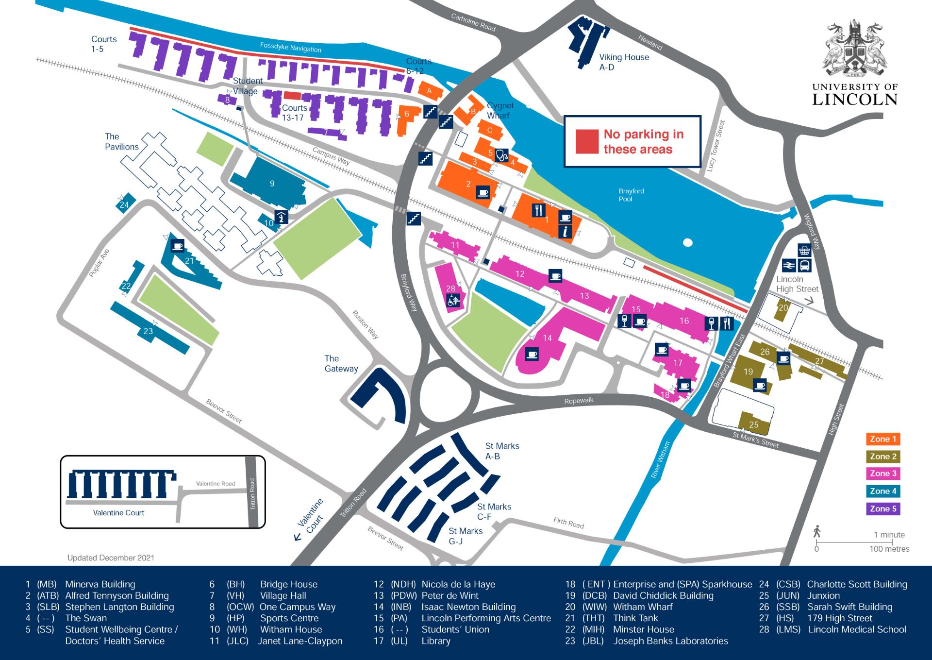 Image of a campus map showing red areas behind the courts accommodation at the Brayford.
