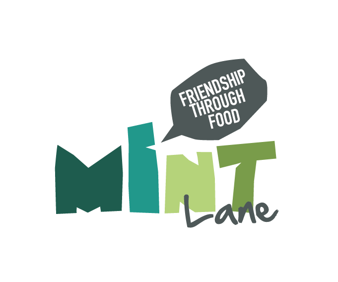 Large text bubble above the words Mint Lane reads "Friendship through food"